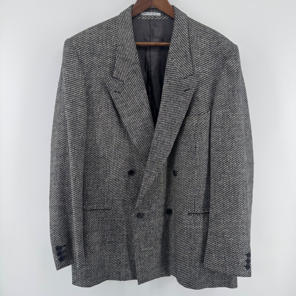 Peak Lapel Blazer Mens 46 Black White Tweed Double Breasted Houndstooth Soft